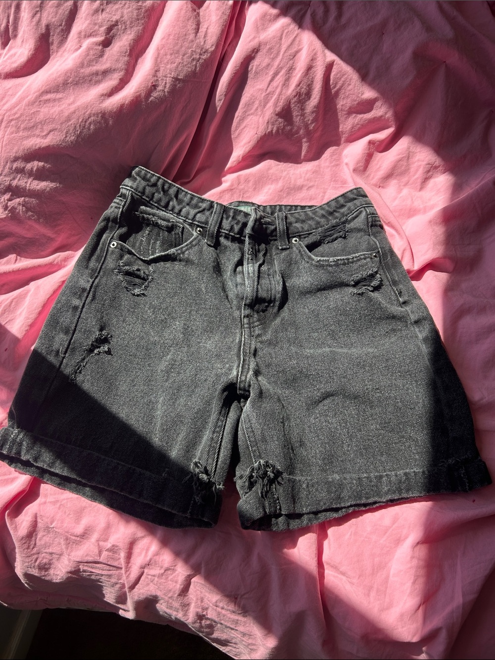 Black Distressed Bermuda Shorts